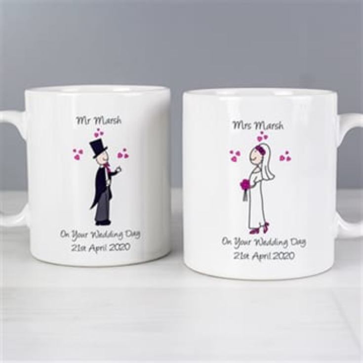 Personalised Wedding Mugs - Cartoon Bride and Groom product image