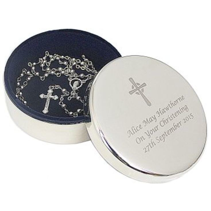 Rosary Beads and Personalised Christening Trinket Box product image