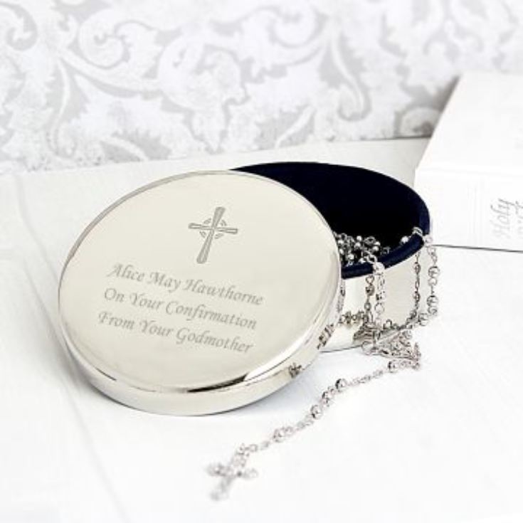 Rosary Beads and Personalised Christening Trinket Box product image