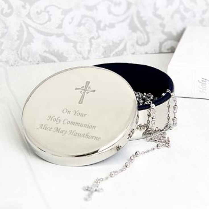 Rosary Beads and Personalised Christening Trinket Box product image