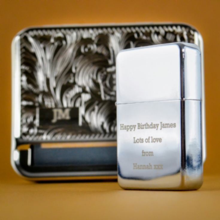 Personalised Tobacco Tin And Silver Lighter Set product image