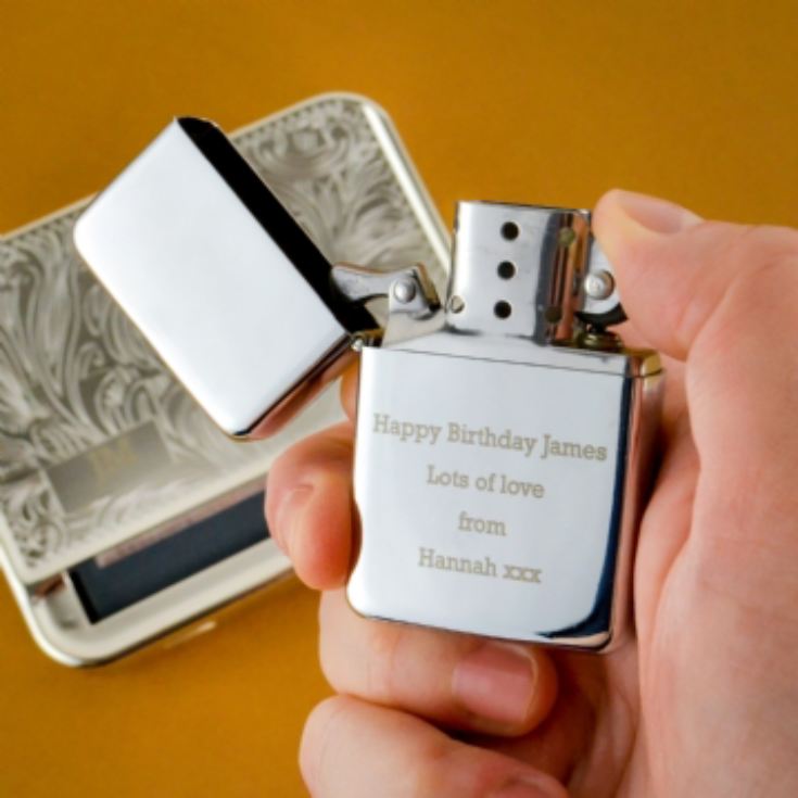 Personalised Tobacco Tin And Silver Lighter Set product image