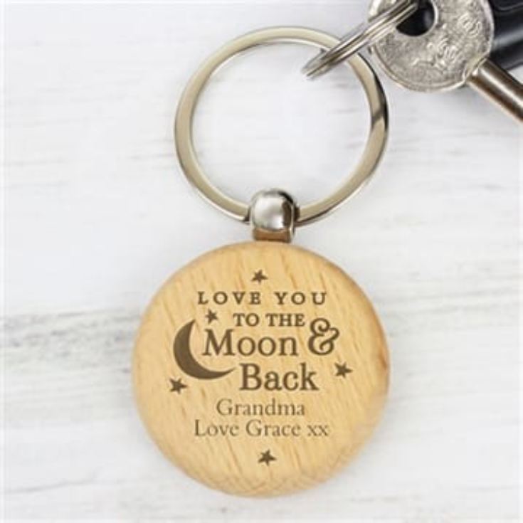 Personalised Moon & Back Wooden Keyring product image