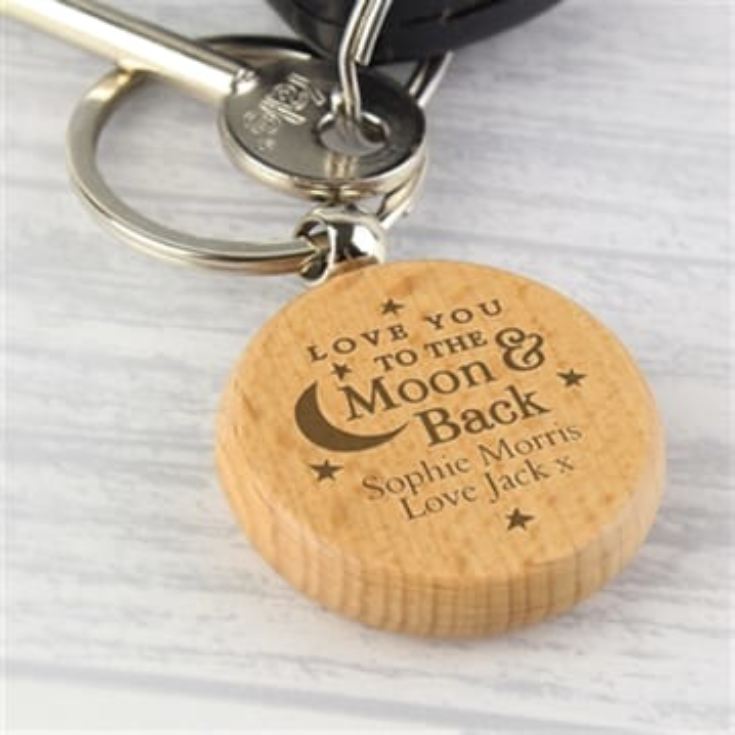 Personalised Moon & Back Wooden Keyring product image
