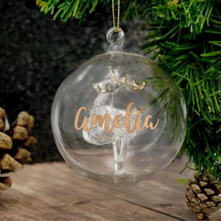 Personalised Glass Christmas Reindeer Bauble product image
