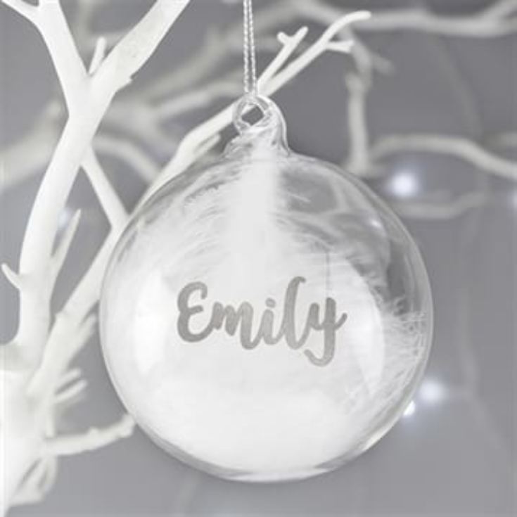 Personalised Glass Christmas Feather Bauble product image