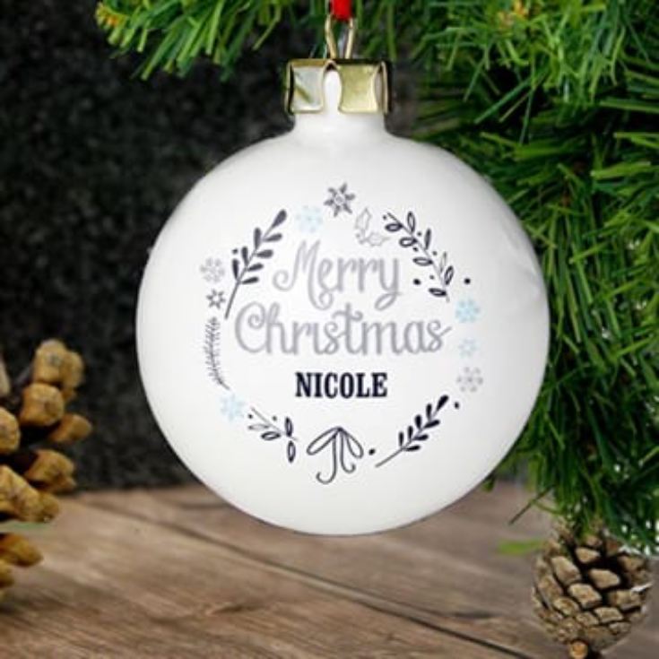 Personalised White Christmas Tree Bauble product image