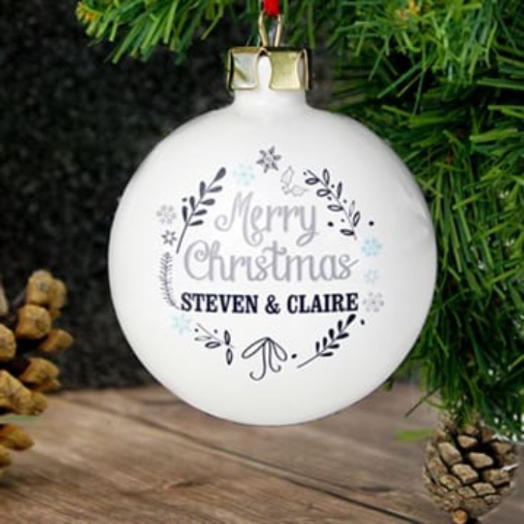 Personalised White Christmas Tree Bauble product image