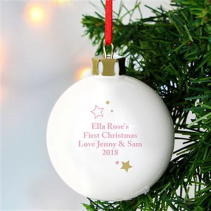 Personalised 'My 1st Christmas' Gold & Pinks Stars Bauble product image