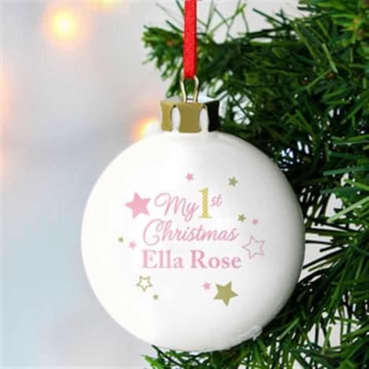 Personalised 'My 1st Christmas' Gold & Pinks Stars Bauble product image