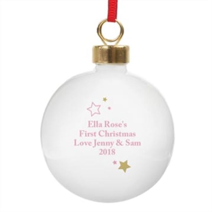 Personalised 'My 1st Christmas' Gold & Pinks Stars Bauble product image