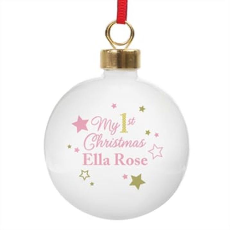 Personalised 'My 1st Christmas' Gold & Pinks Stars Bauble product image