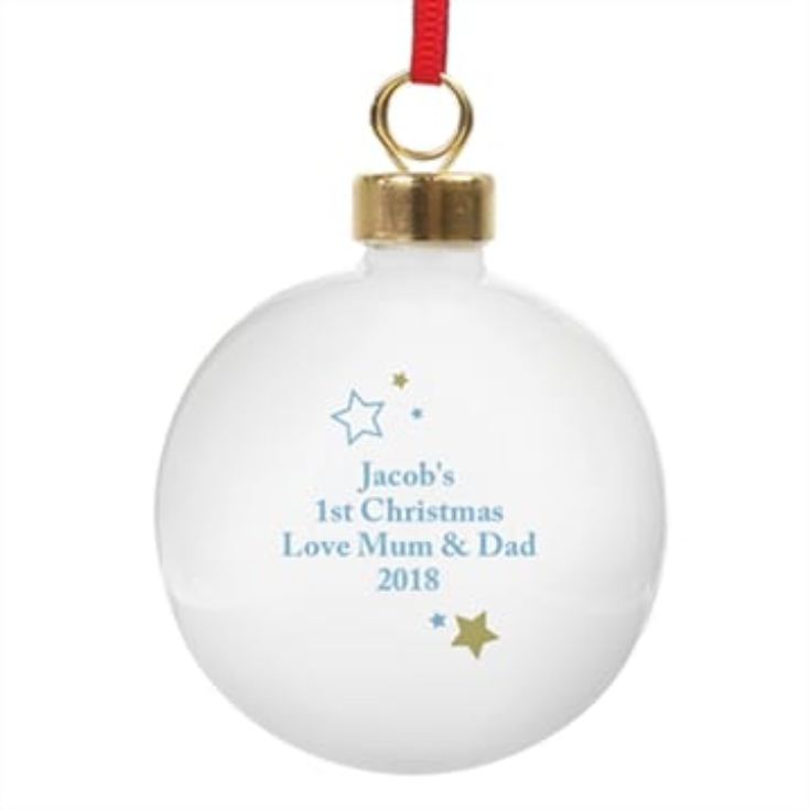 Personalised 'My 1st Christmas' Gold & Blue Stars Bauble product image