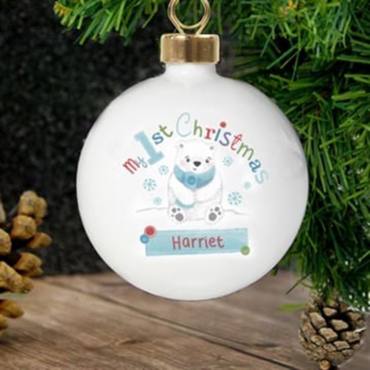 Personalised 'My 1st Christmas' Polar Bear Bauble product image