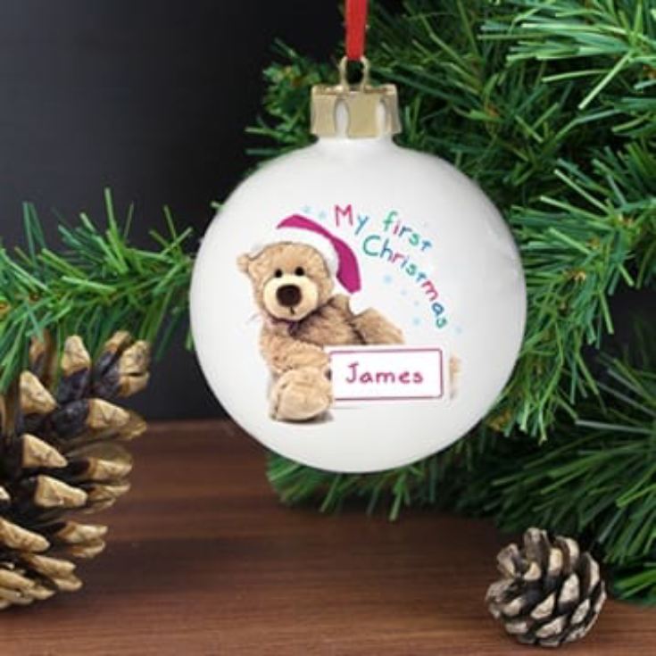 Personalised 'My 1st Christmas' Teddy Bauble product image