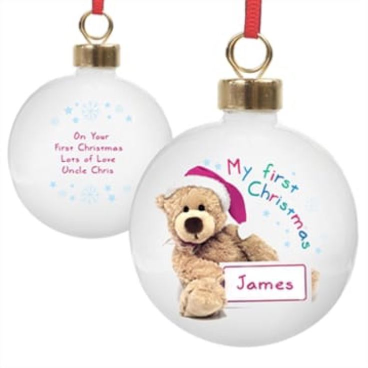 Personalised 'My 1st Christmas' Teddy Bauble product image