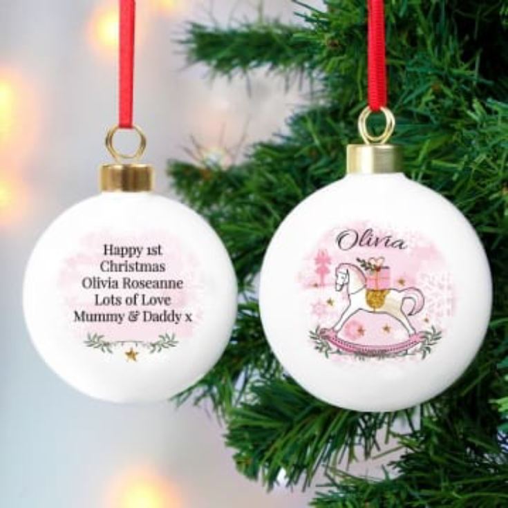 Personalised Pink Rocking Horse Bauble product image