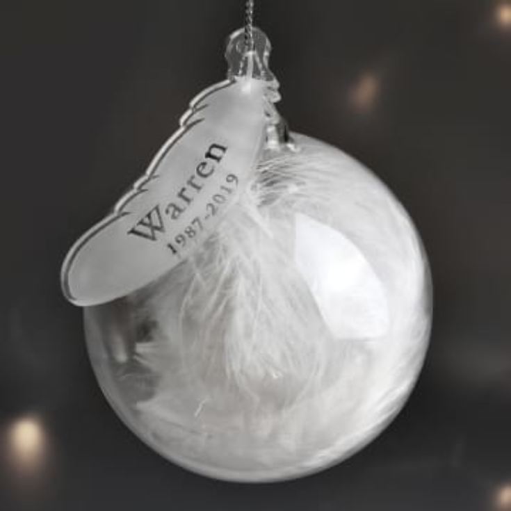 Personalised Glass White Feather Bauble product image