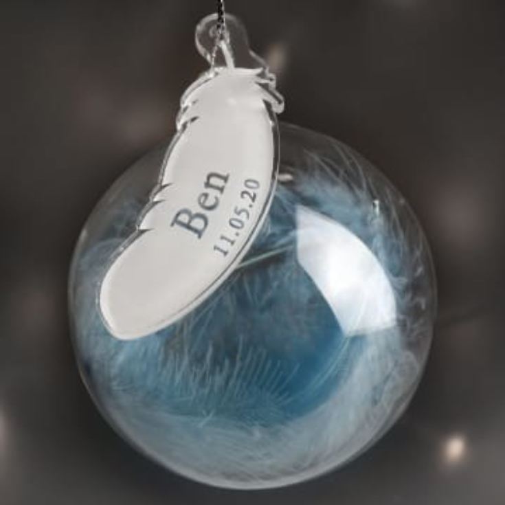 Personalised Glass Blue Feather Bauble product image