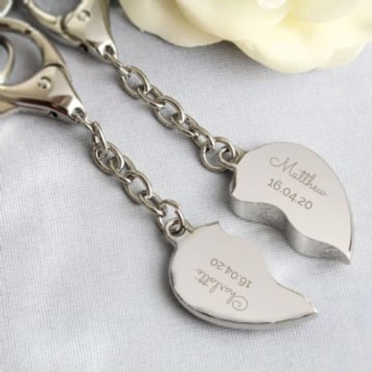 Personalised Engraved Joined Heart Keyring Set product image