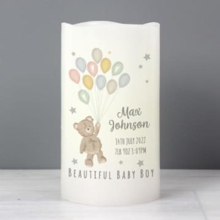 Personalised Teddy & Balloons Nightlight LED Candle product image