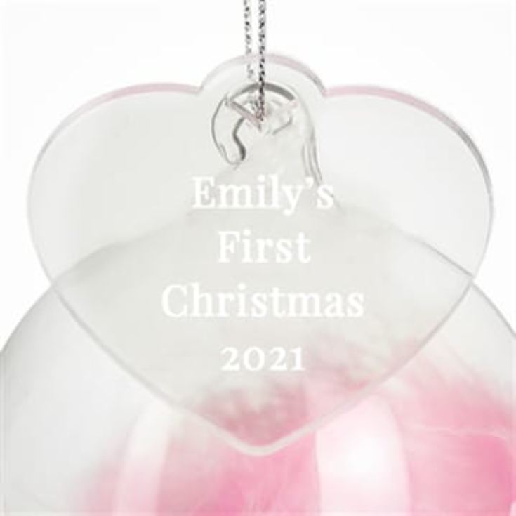 Personalised Pink Feather Glass Bauble with Heart Tag) product image