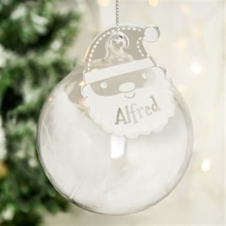 Personalised Feather Glass White Feather with Santa Tag Bauble product image