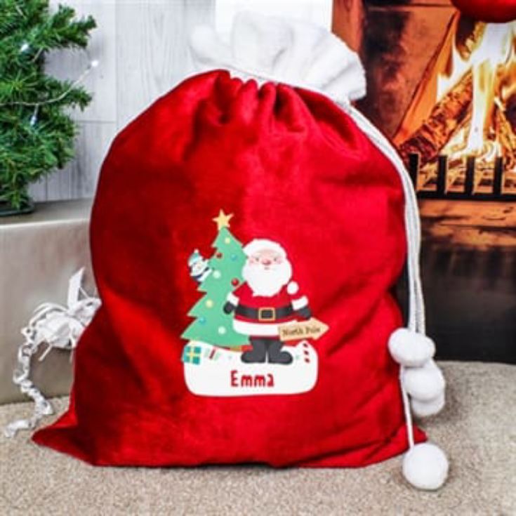 Personalised Santa Luxury Pom Pom Red Sack product image