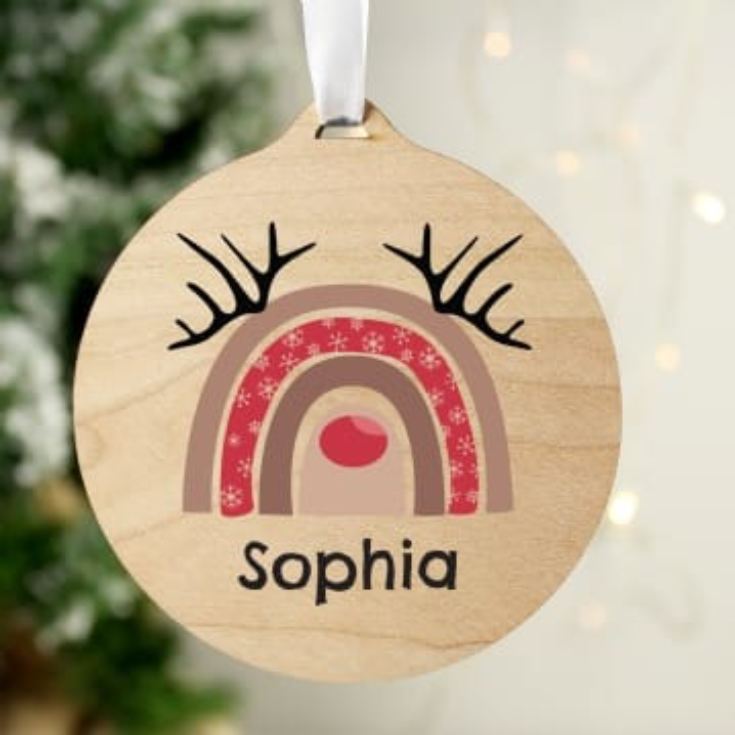Personalised Wooden Rainbow Reindeer Christmas Decoration product image