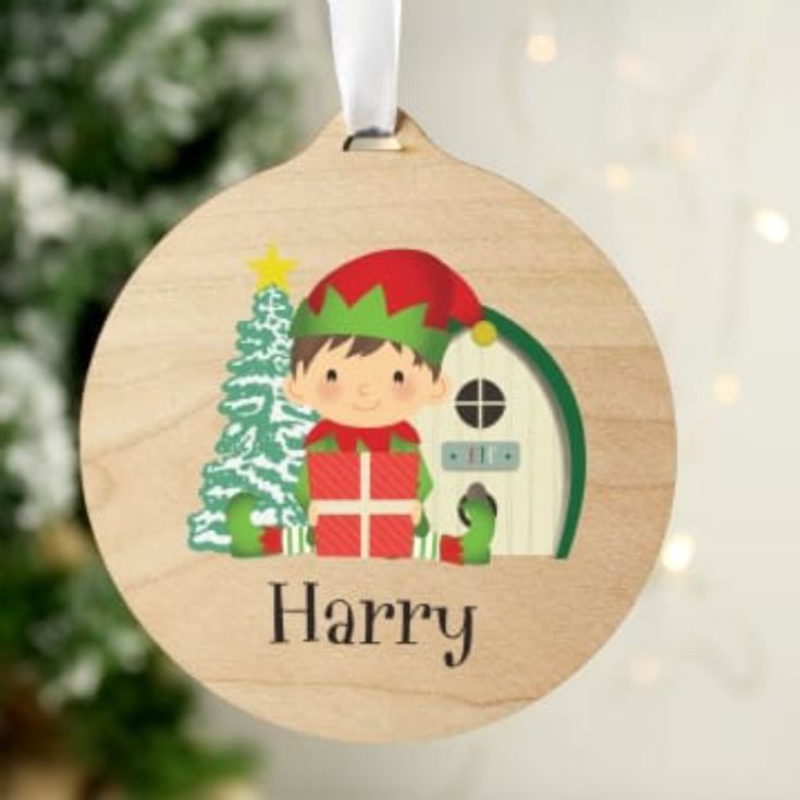 Personalised Wooden Christmas Elf Decoration product image