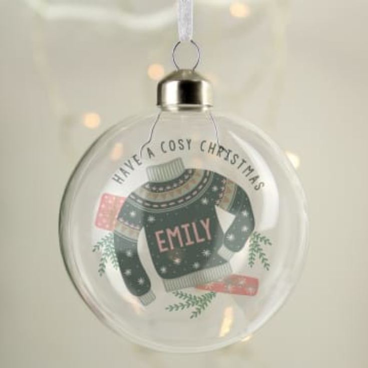 Personalised Glass Christmas Jumper Bauble product image