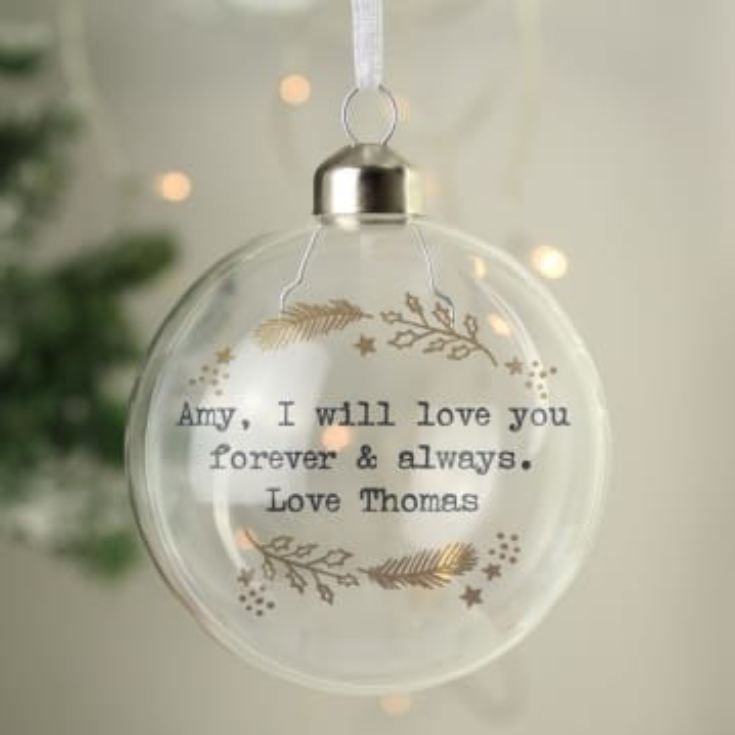 Personalised Gold Wreath Glass Christmas Bauble product image