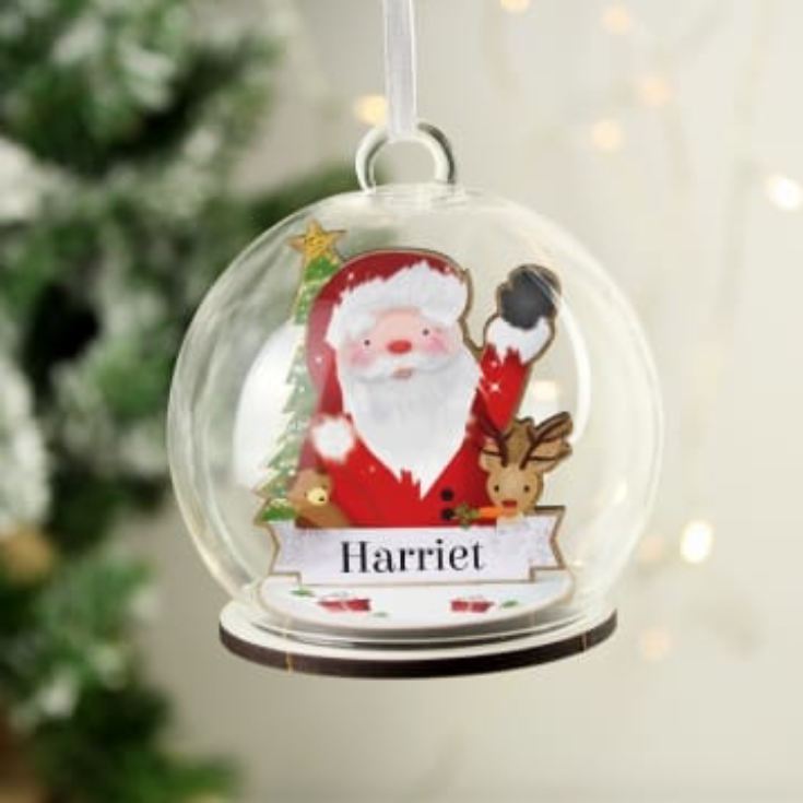 Personalised Wooden and Glass Christmas Baubles (Santa) product image