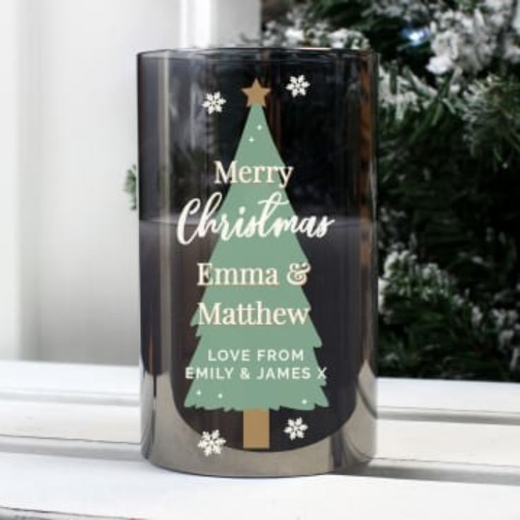 Personalised Smoked Glass Christmas LED Candles (Tree) product image