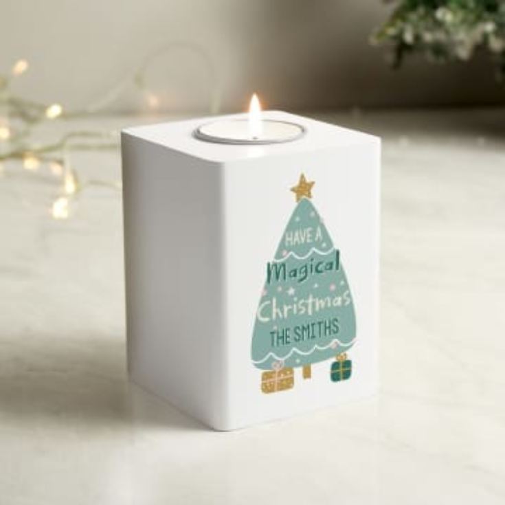 Personalised White Wooden Christmas Tea Light Holders (Tree)