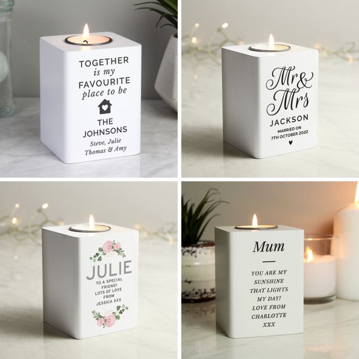 Personalised White Wooden Tea Light Holders product image