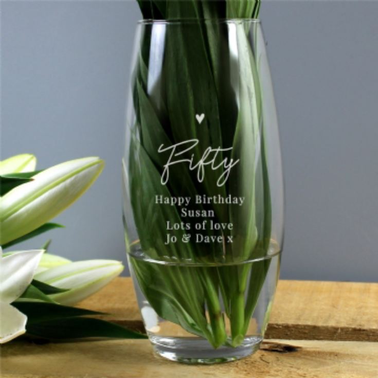 Personalised Fifty Birthday Glass Bullet Vase product image