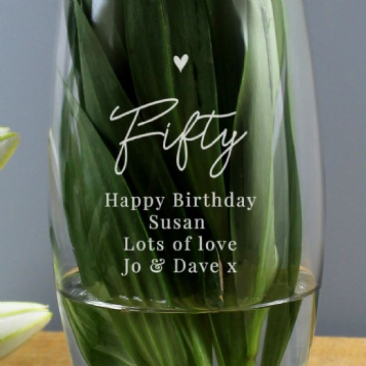 Personalised Fifty Birthday Glass Bullet Vase product image