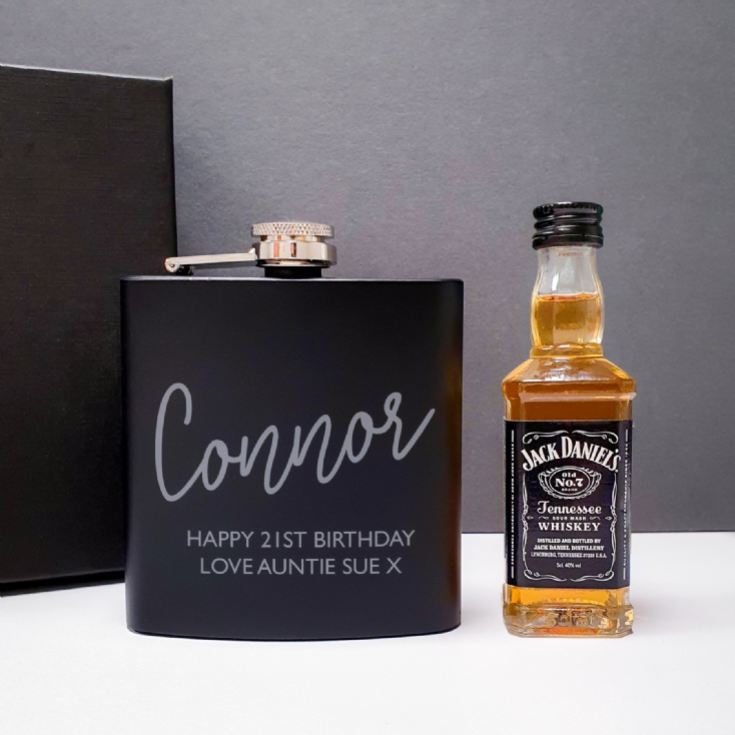 Personalised Hipflask and Whiskey Miniature Set product image