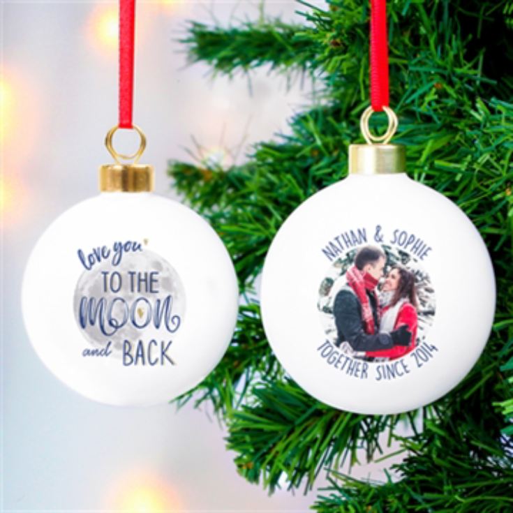 Personalised Photo Upload "Moon and Back" Christmas Bauble product image