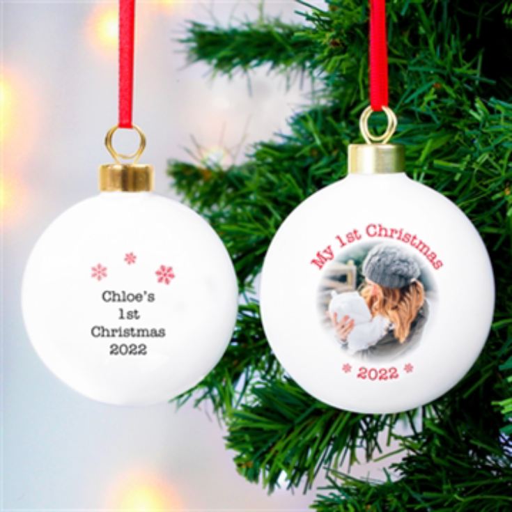 Personalised 1st Christmas Photo Upload Bauble product image