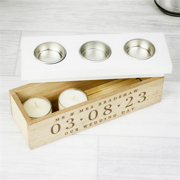 Personalised Large Date Triple Tea Light Box product image