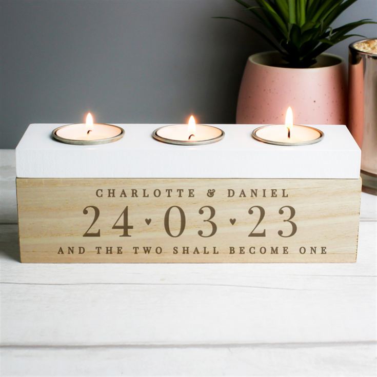 Personalised Large Date Triple Tea Light Box product image