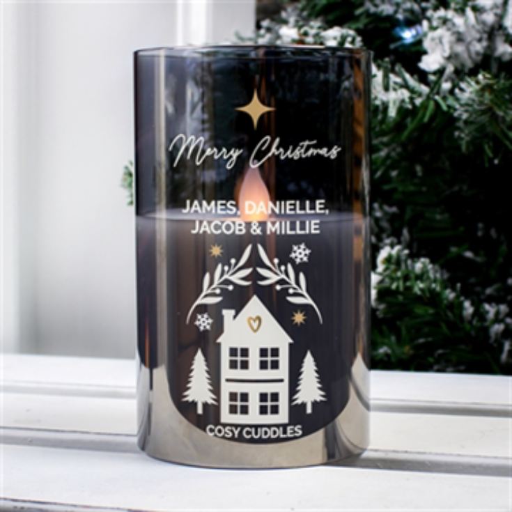 Personalised Christmas Smoked Glass LED Candle product image