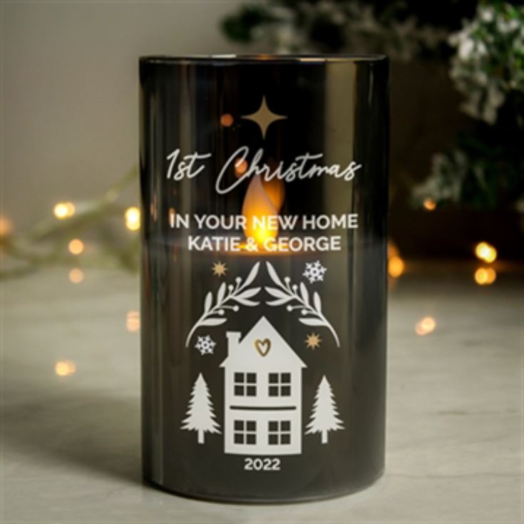 Personalised Christmas Smoked Glass LED Candle product image
