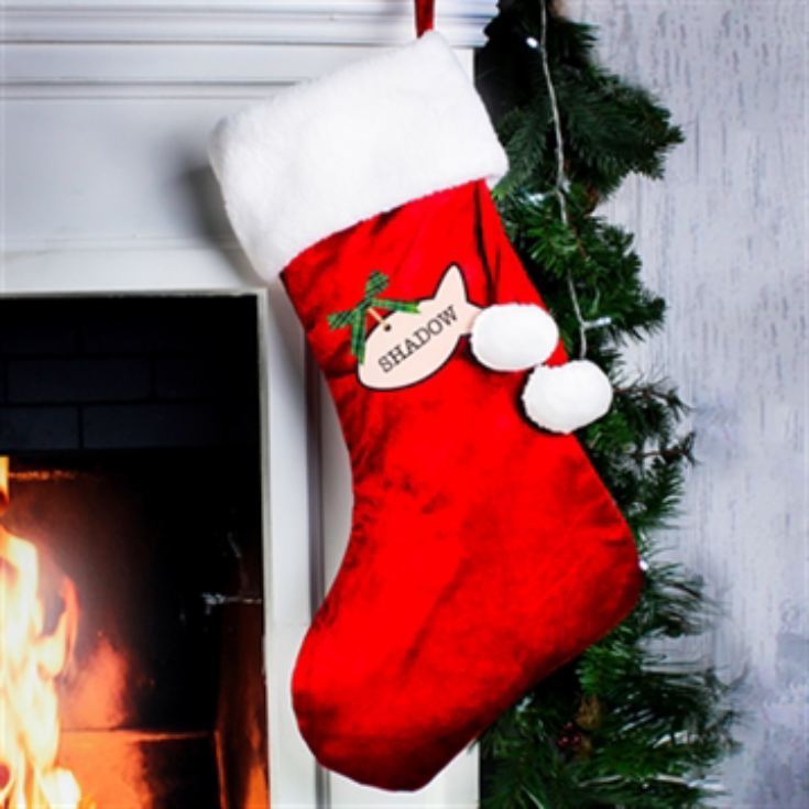 Personalised Cat Treats Luxury Red Christmas Stocking product image