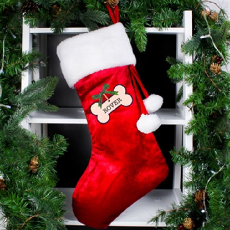Personalised Dog Treats Luxury Red Christmas Stocking product image