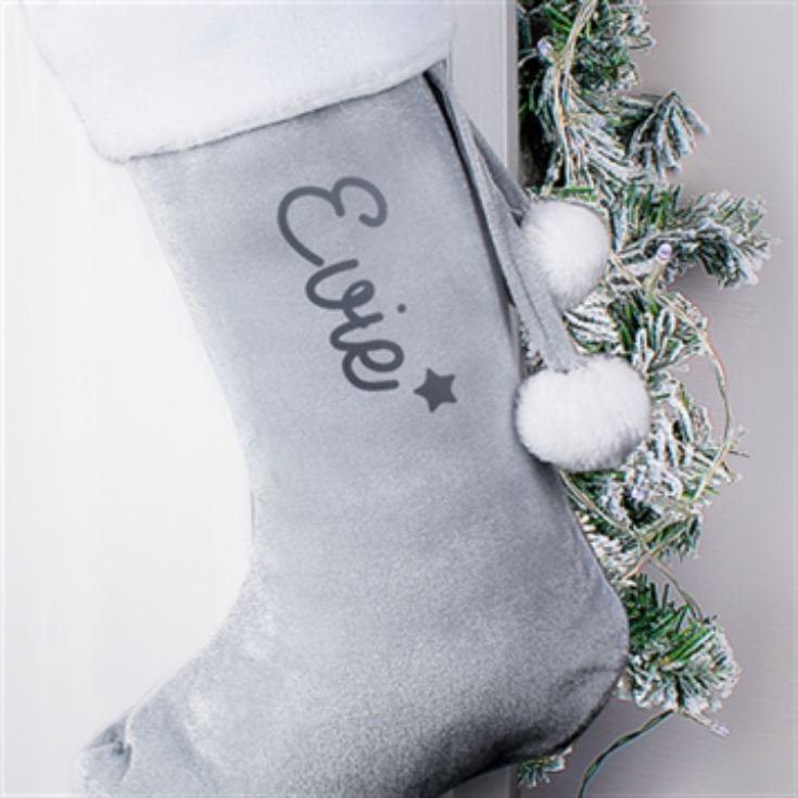 Personalised Name Silver Grey Christmas Stocking product image