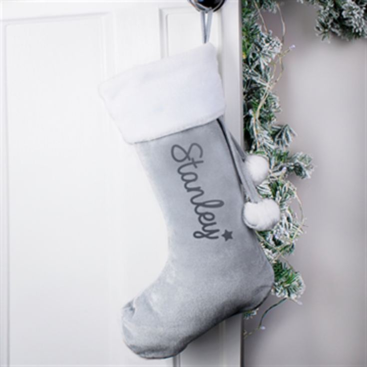 Personalised Name Silver Grey Christmas Stocking product image