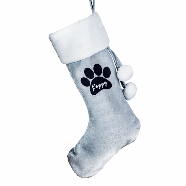 Personalised Paw Print Silver Grey Christmas Stocking product image